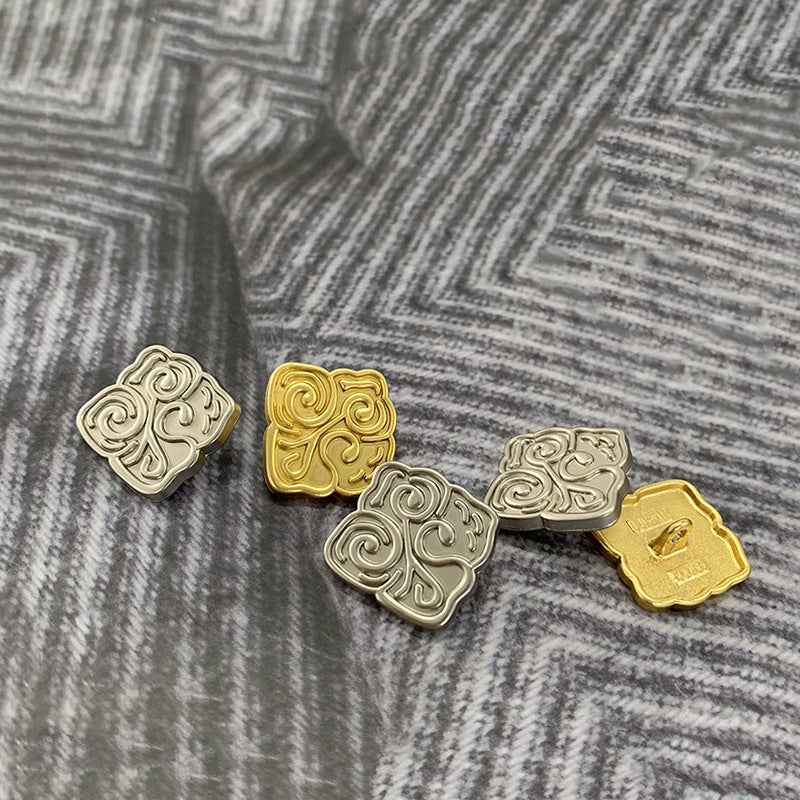 Frosted Gold/Silver Chinese Square Metal Buttons - 19mm/22.5mm 50 Pack