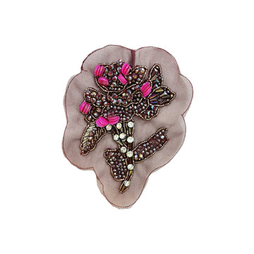 Purple Lace-Trimmed Embroidered Hand-Beaded Applique