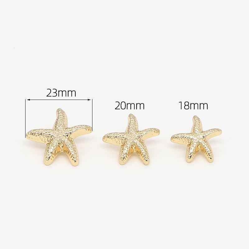 Gold Alloy Starfish-Shaped Metal Shank Buttons 30 Pack 18mm,20mm,23mm