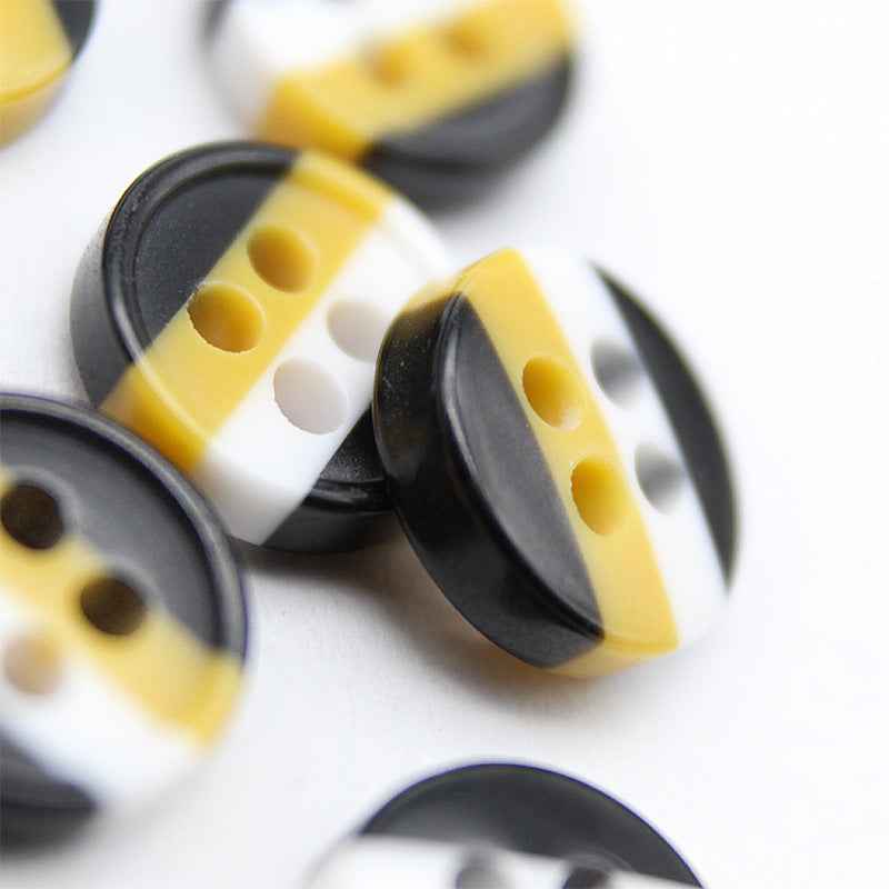 9mm Black White Yellow Round 4-Hole Resin Buttons 100pcs