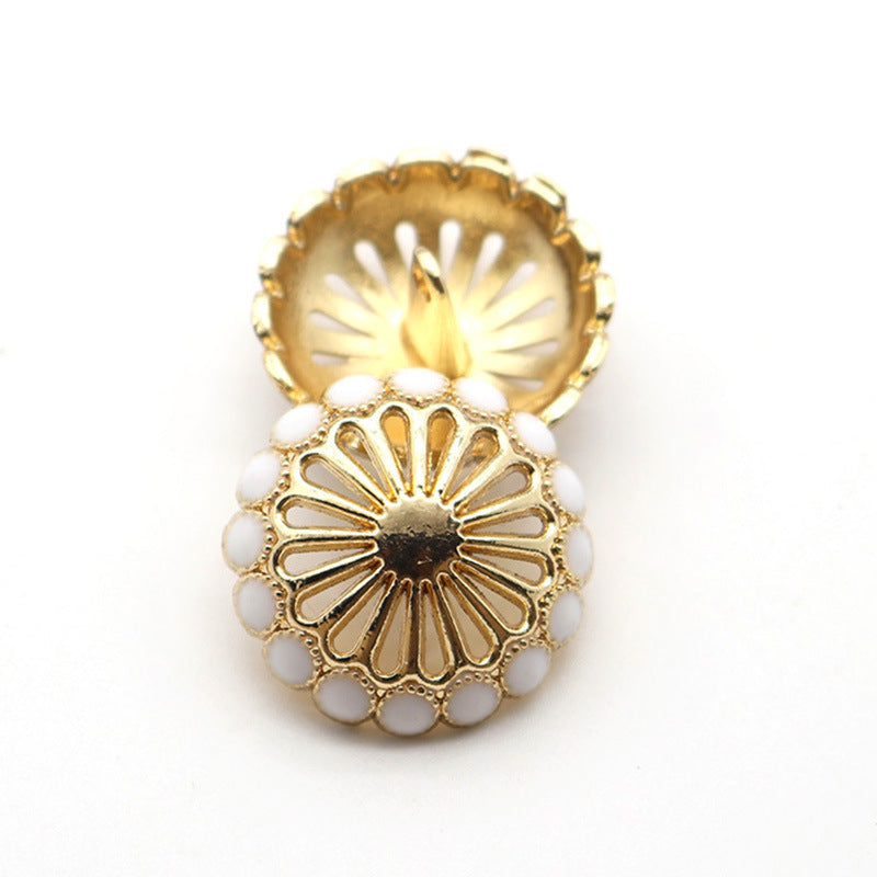 25mm hvide polkaprikkede kant runde hule guld metal skaft knapper 20 stk