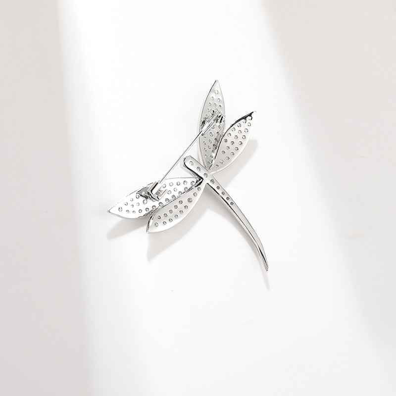 Silver-Tone Dragonfly Brooch – Fully Adorned with Sparkling Zircon Stones