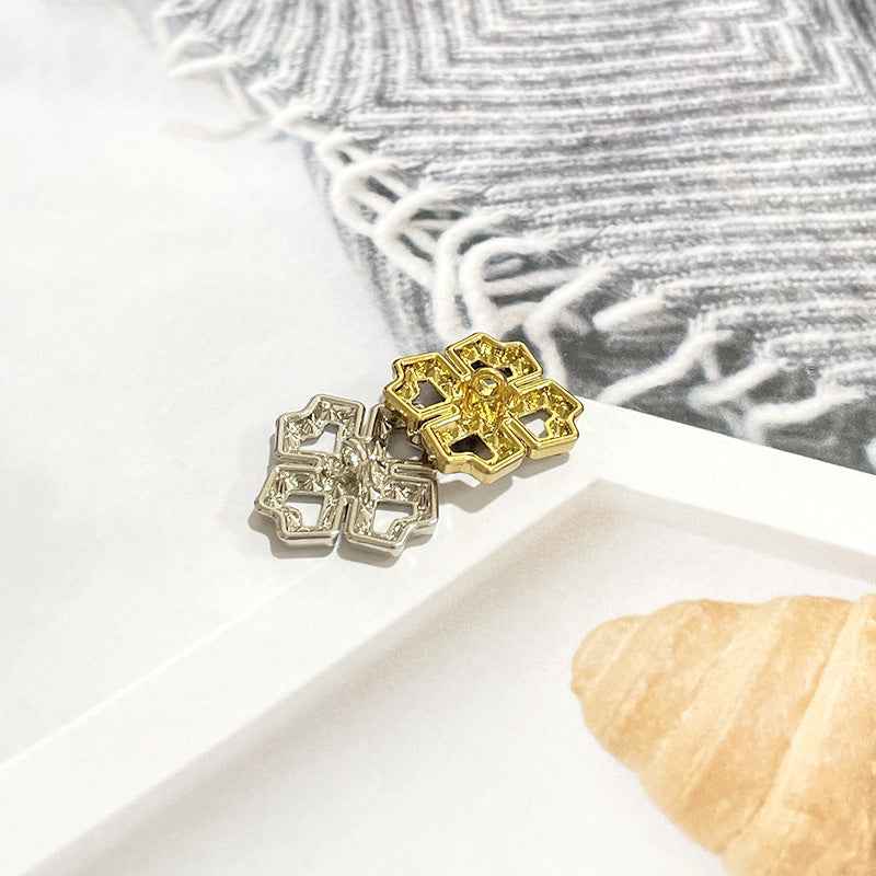 Gold/Silver Four-Leaf Clover Crystal Metal Shank Buttons 48pcs