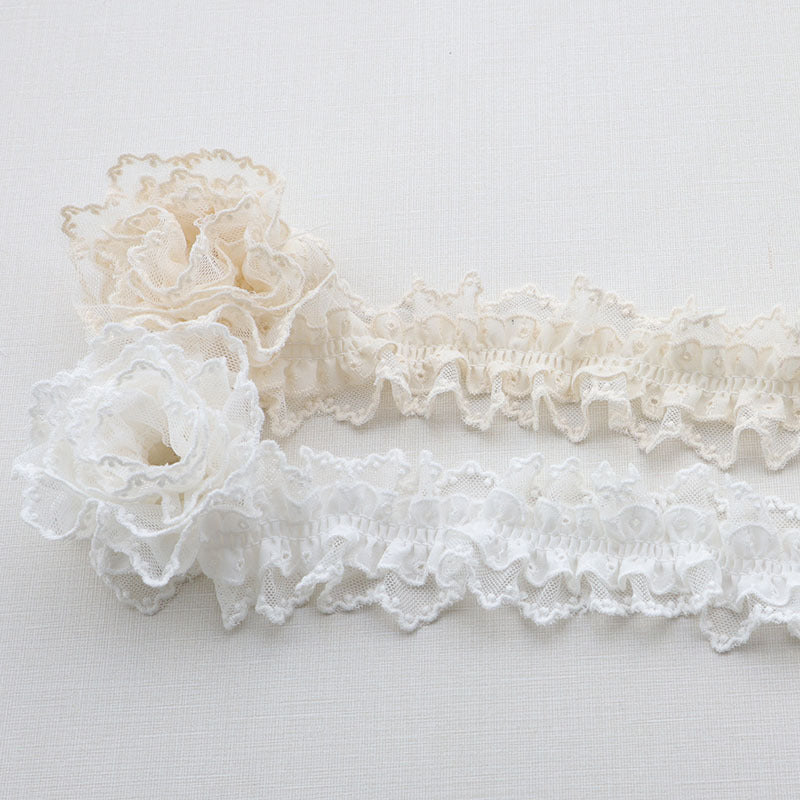 Elastic dantelat plisat de 50mm, cu volănaș dublu strat, 5 yarzi