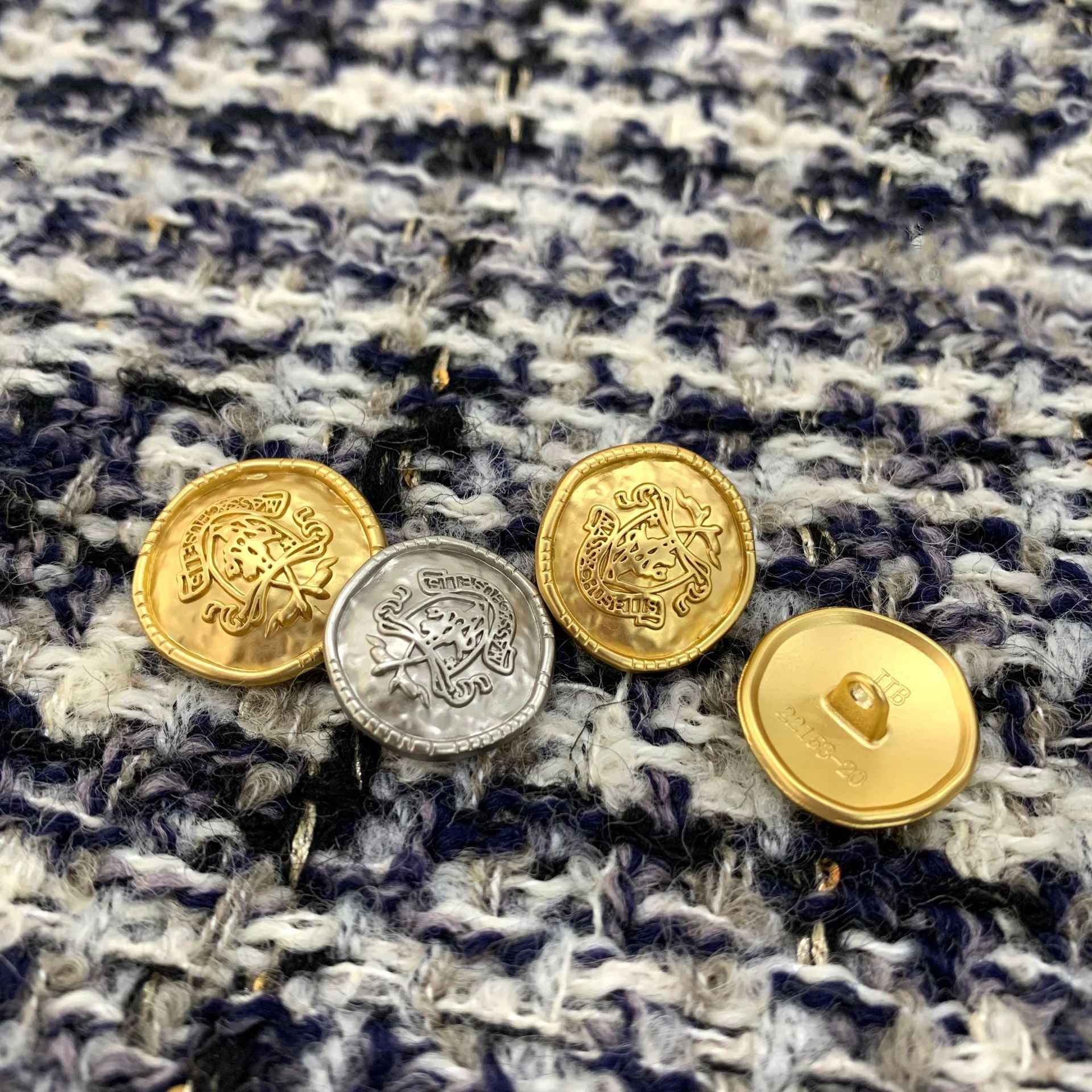 Vintage Irregular Metal Shank Buttons - British Style Badge 48pcs
