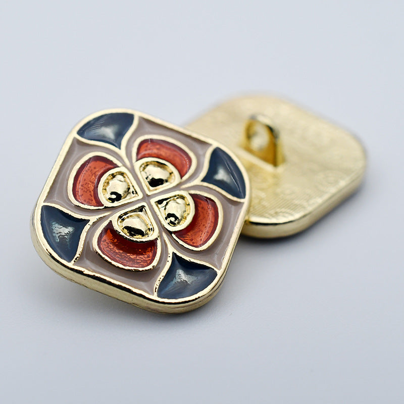 19mm firkantede firebladede blomster metalknapper med skaft 12 stk.