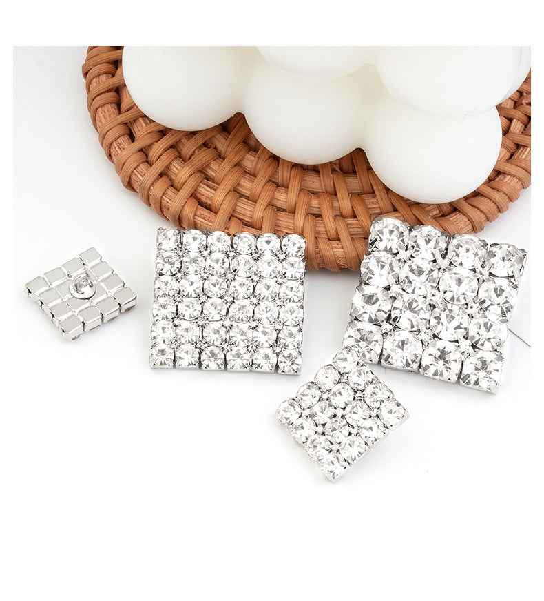 Luxurious Diamond Square Metal Buttons Silver For Coats Sweaters 10pcs
