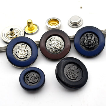 15mm Runde Flache Vintage Krone 4-in-1 Metall Druckknöpfe 20 Stück