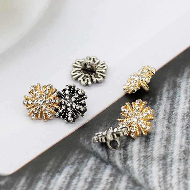 12mm Snowflake Rhinestone Metal Shank Buttons  for Women's Blouses 50PCS