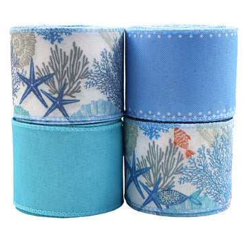 63mm/2.5 tuuman sininen koralliriutta grosgrain-nauha, jossa on langallinen reuna, 4 pakkausta