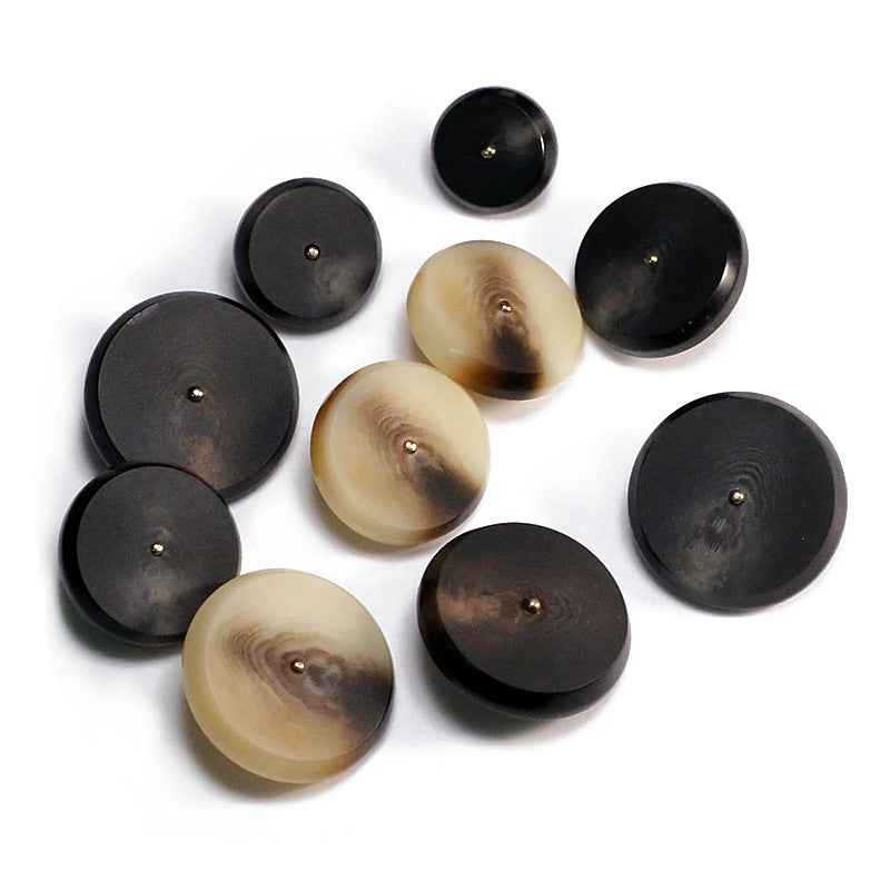 Round Flat Khaki/Black Resin Buttons with Alloy Shank - 50pcs