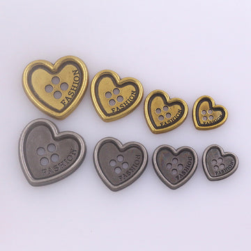 Heart Shaped Metal Buttons Four Holes for Clothing Knitwear 96 Pack