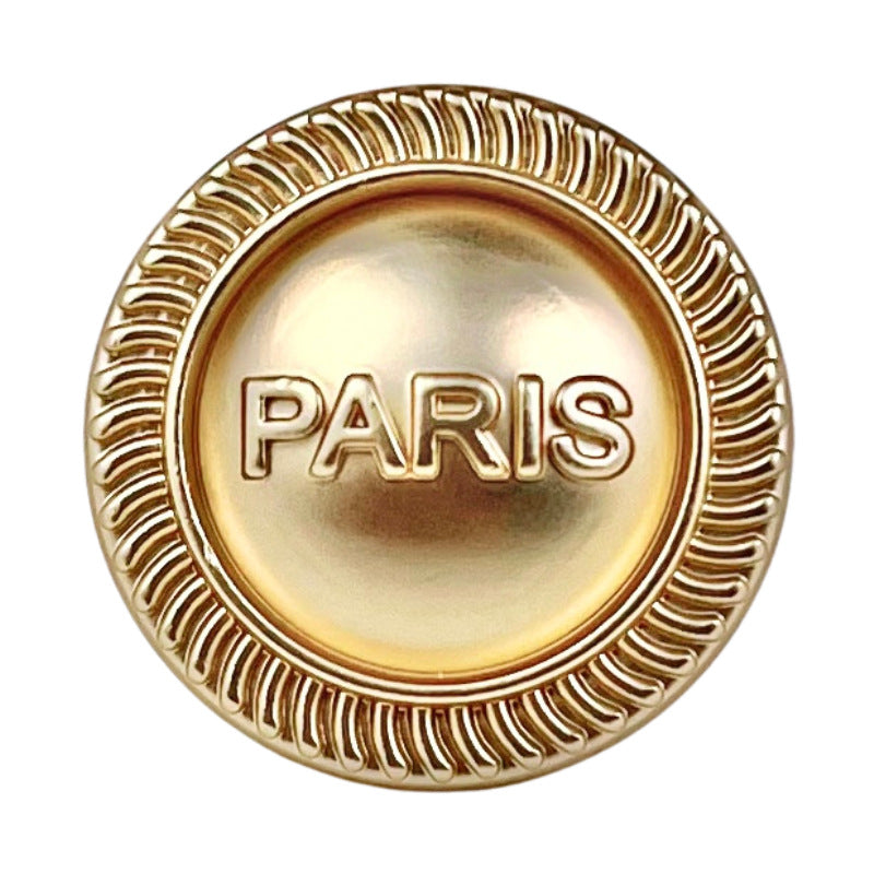 Buton rotund metalic cu picior, litere Paris, aur cețos, 23mm, 20 bucăți