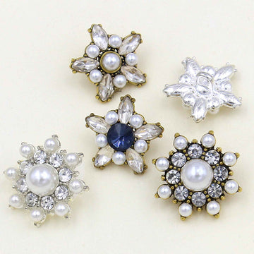 17.5mm/20.5mm Star-Shaped Shine Pearl Crystal Buttons Metal Base 20pcs