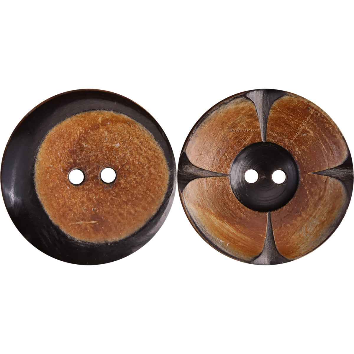 25mm Round 2-Hole Mustard Yellow Hand-Carved Floral Horn Buttons 10 Pack