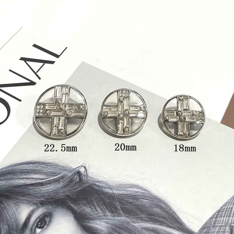 Silver Transparent Cross Crystal Rhinestone Metal Shank Buttons 48pcs