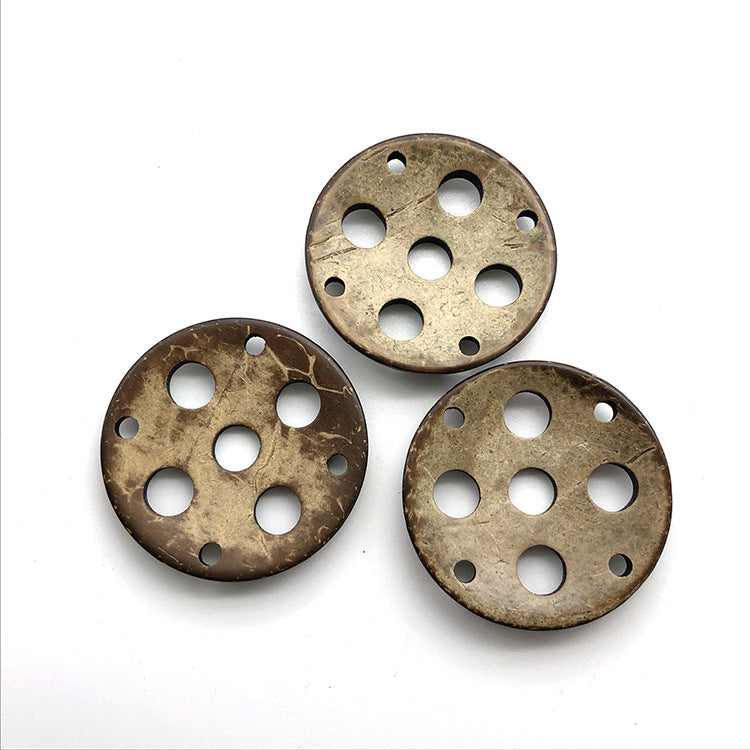 44mm kulatý 9-dírkový dekorativní knoflík z kokosové skořápky 20 ks