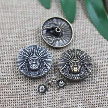 28mm Vintage Chef Amérindien Métal Stud Portefeuille Bouton 50pcs