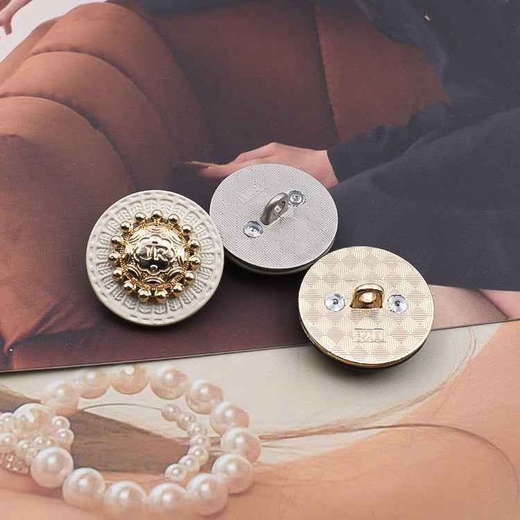 25mm Round Vintage British Gold White Black Metal Shank Buttons 10pcs