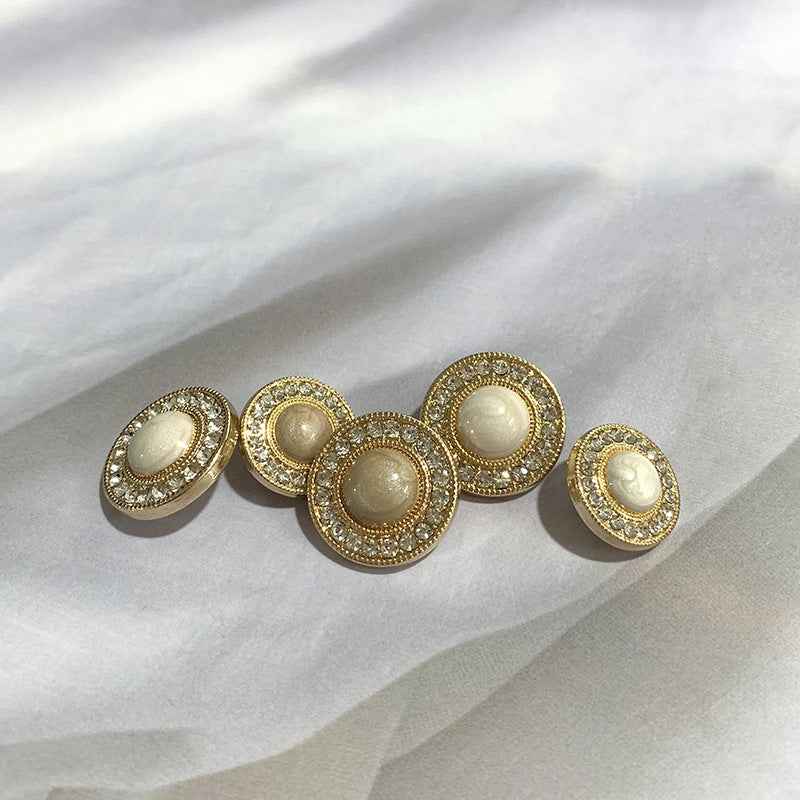 Gold Tone Diamond-Studded Round Buttons for Dresses & Coats 50pcs