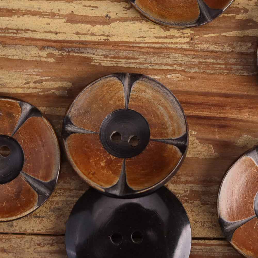 25mm Round 2-Hole Mustard Yellow Hand-Carved Floral Horn Buttons 10 Pack