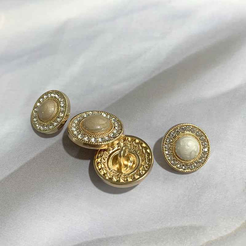 Gold Tone Diamond-Studded Round Buttons for Dresses & Coats 50pcs