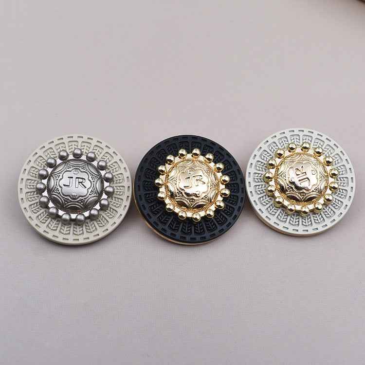 25mm Round Vintage British Gold White Black Metal Shank Buttons 10pcs