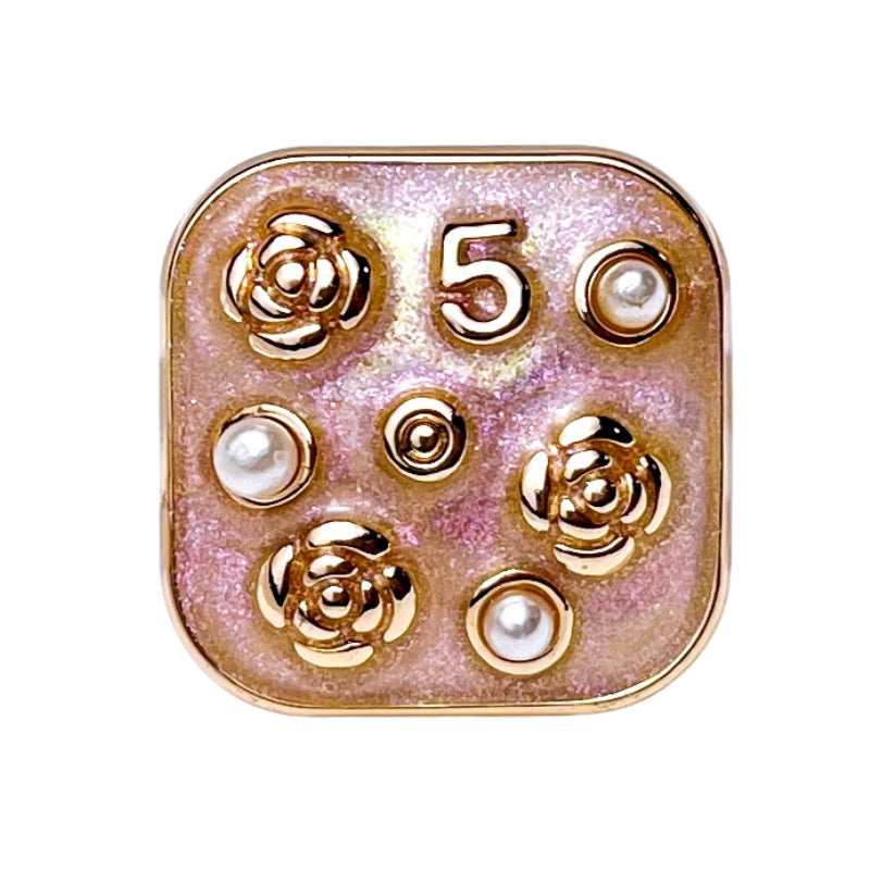 21MM firkantet nummer 5 perleblomst metal syknap 10 stk