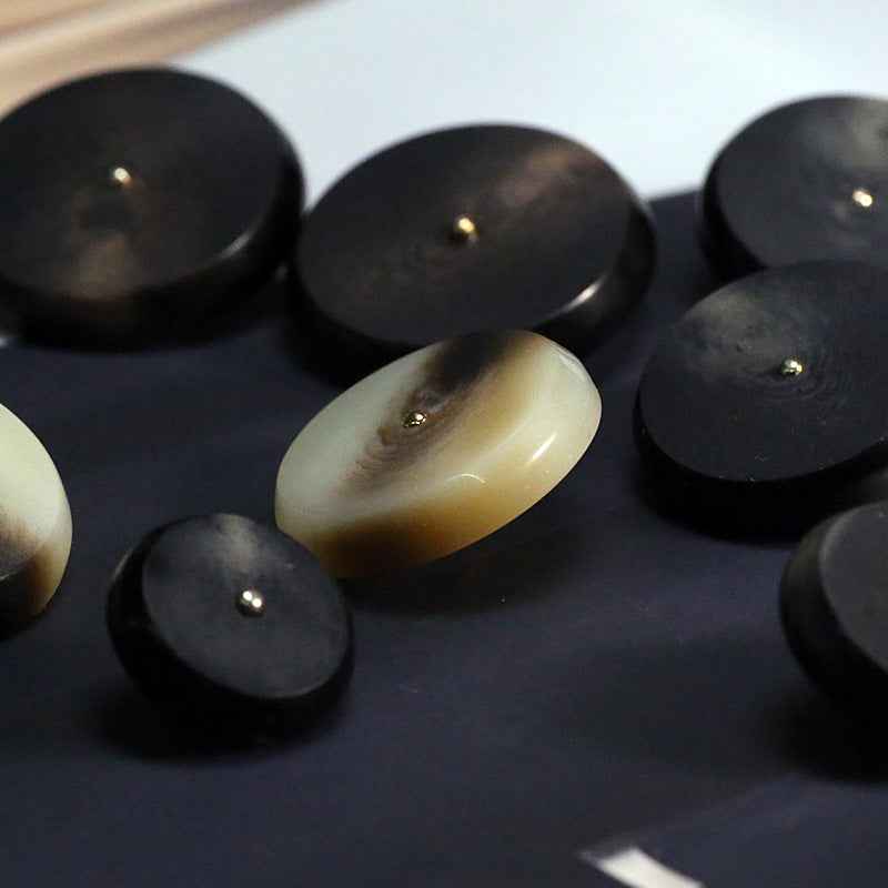 Round Flat Khaki/Black Resin Buttons with Alloy Shank - 50pcs