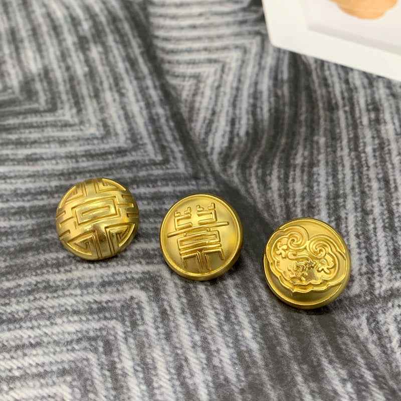 Chinese Mushroom Buttons with Cloud/Happiness/Longevity Symbols 48 Pack