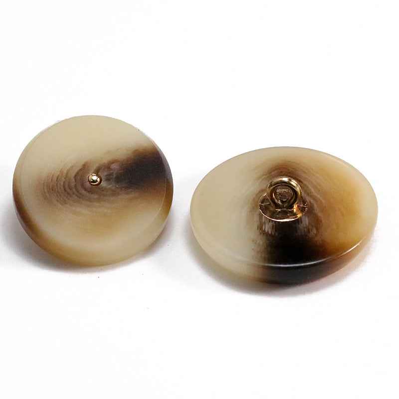 Round Flat Khaki/Black Resin Buttons with Alloy Shank - 50pcs