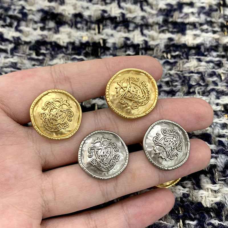 Vintage Irregular Metal Shank Buttons - British Style Badge 48pcs