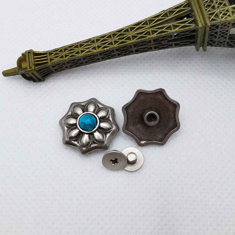 17.5MM Floral Turquoise Screw Studs Antique Alloy Petal Rivets 20 Pack