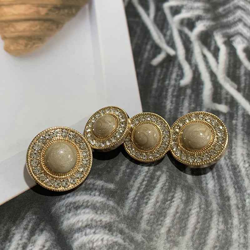 Gold Tone Diamond-Studded Round Buttons for Dresses & Coats 50pcs