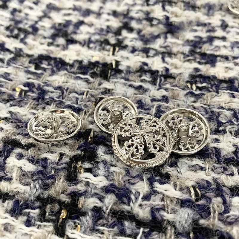 Round Silver Vintage Hollow Cross Metal Shank Buttons 48 Pack