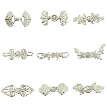 Mist White Metal Frog Buttons for Chinese Hanfu Tang Suit Qipao 6pcs