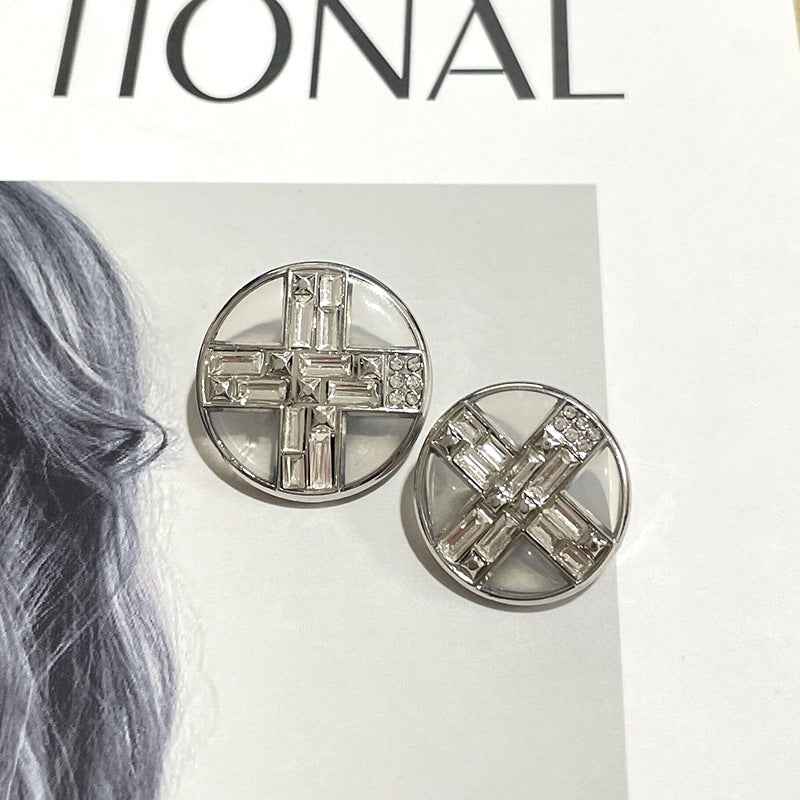 Silver Transparent Cross Crystal Rhinestone Metal Shank Buttons 48pcs