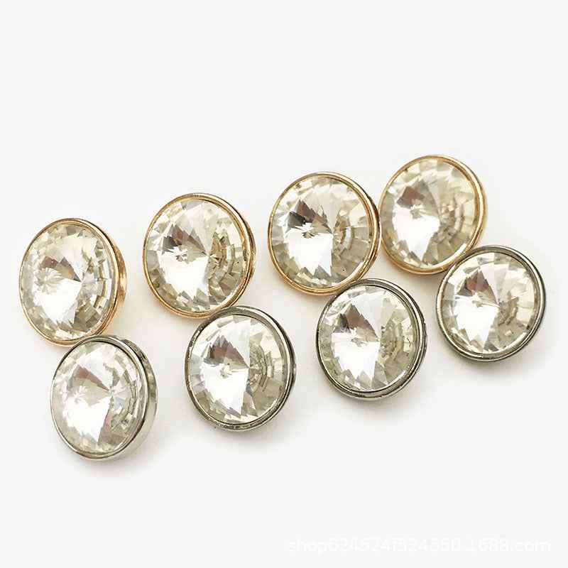 10-20mm Gold/Silver Round Metal Buttons with Cone Rhinestones 20-Pack