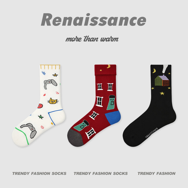 Color-Block Stripe & Polka Dot Princess Socks for Women 3 Pack