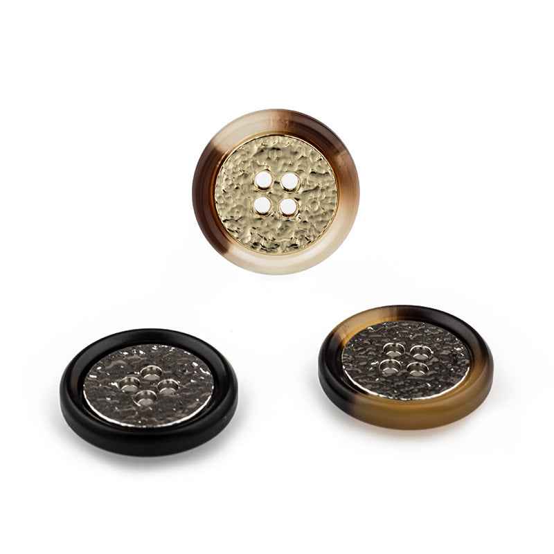 Beige/Coffee/Black Round 4-Hole Resin-Metal Combo Buttons - 50pcs