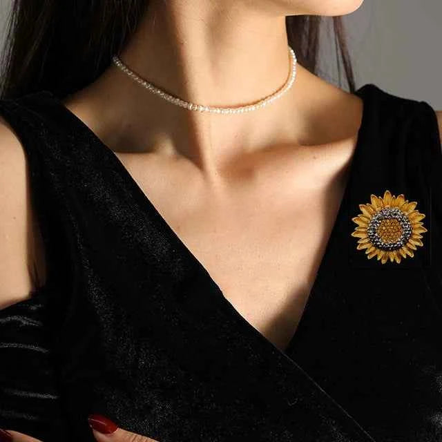 3.9cm Van Gogh Sunflower Brooch Vintage Crystal Sunflower Pin