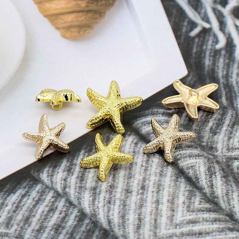 Gold Alloy Starfish-Shaped Metal Shank Buttons 30 Pack 18mm,20mm,23mm