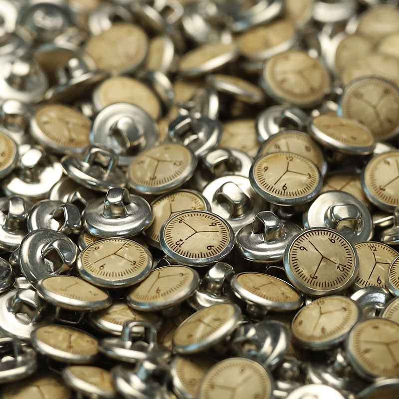 11.5mm Clock & Coconut Metal Shank Buttons with Silver Base 30PCS