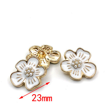 23mm Hvit Gull Blomsterformet Metall Skaft Knapper Liten Perle 20stk