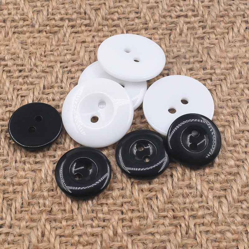 Round 2-Hole Black White Resin Buttons for Universal Uniform 100 Pack