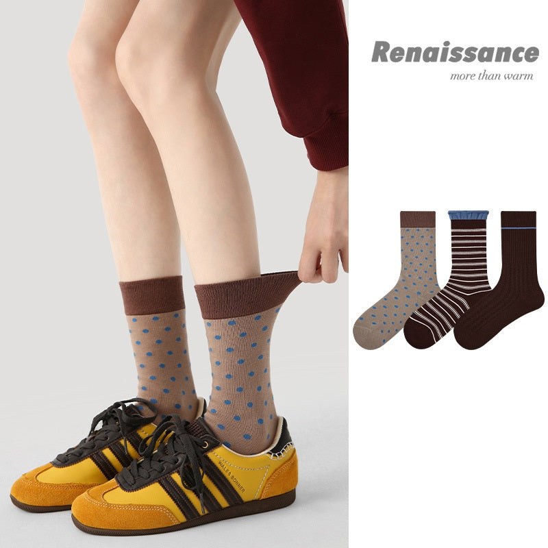 Color-Block Stripe & Polka Dot Princess Socks for Women 3 Pack