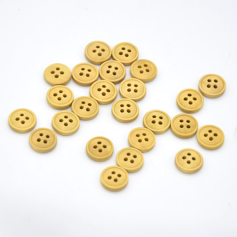 18L Natural Wood Color Round Four-Hole Buttons 100pcs