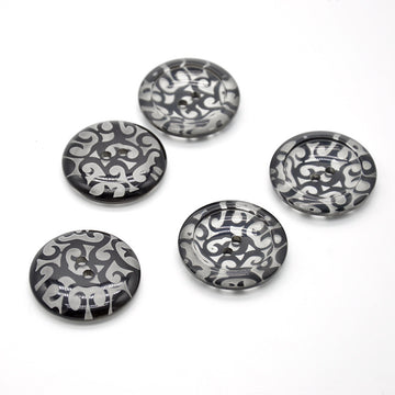 38mm Large Black Transparent Round 2-Hole Resin Buttons 20pcs