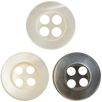11.5mm Wide-Edged Off-White Iridescent Black Shell Buttons 6pcs - Lots of Buttons