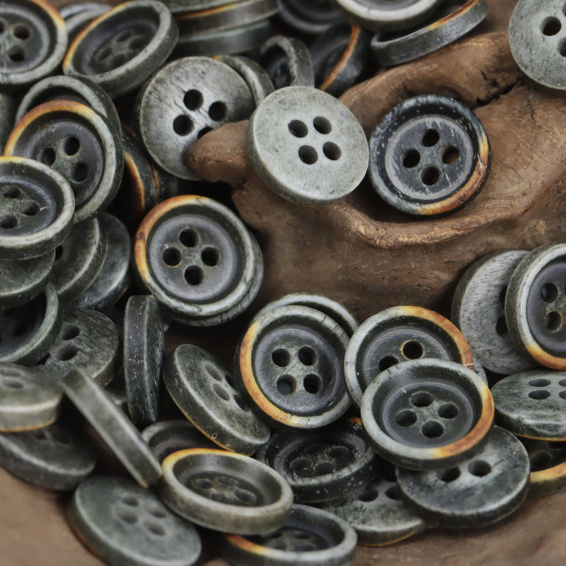 Vintage Washed Blue Natural Bovine Bone Buttons for Retro Denim Shirt 10pcs - Lots of Buttons